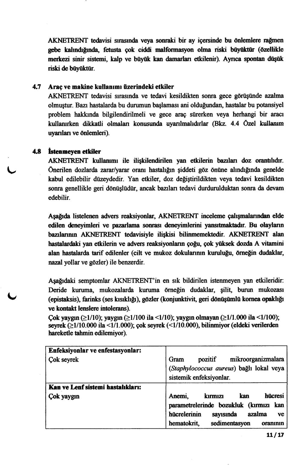 Bazı hastalarda bu durumun başlaması ani olduğundan, hastalar bu potansiyel problem hakkında bilgilendirilmeli ve gece araç sürerken veya herhangi bir aracı kullanırken dikkatli olmalan konusunda