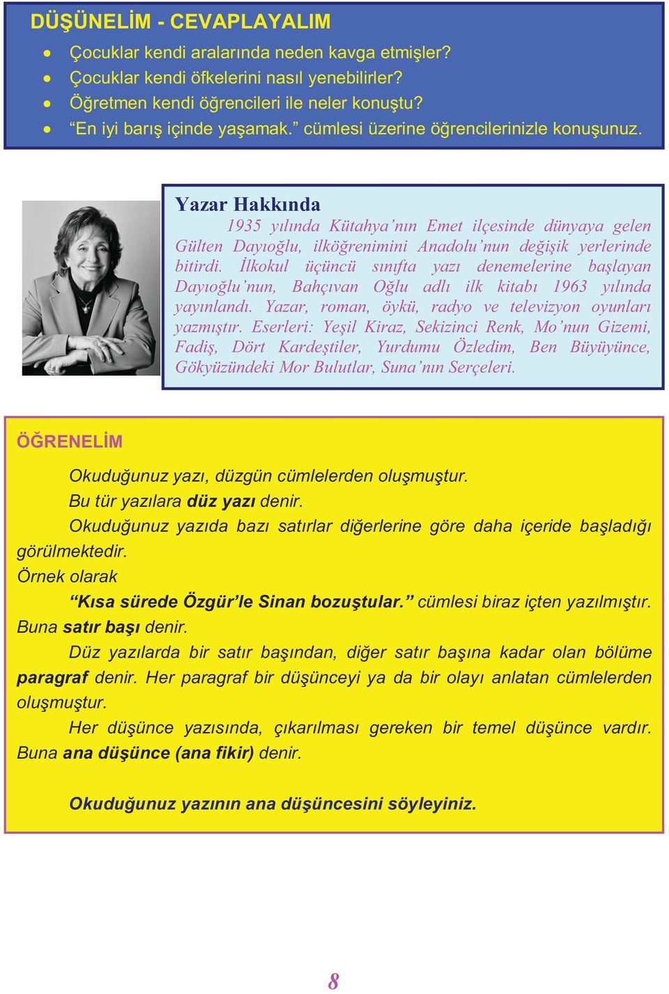 İlkokul üçüncü sınıfta yazı denemelerine başlayan Dayıoğlu nun, Bahçıvan Oğlu adlı ilk kitabı 1963 yılında yayınlandı. Yazar, roman, öykü, radyo ve televizyon oyunları yazmıştır.