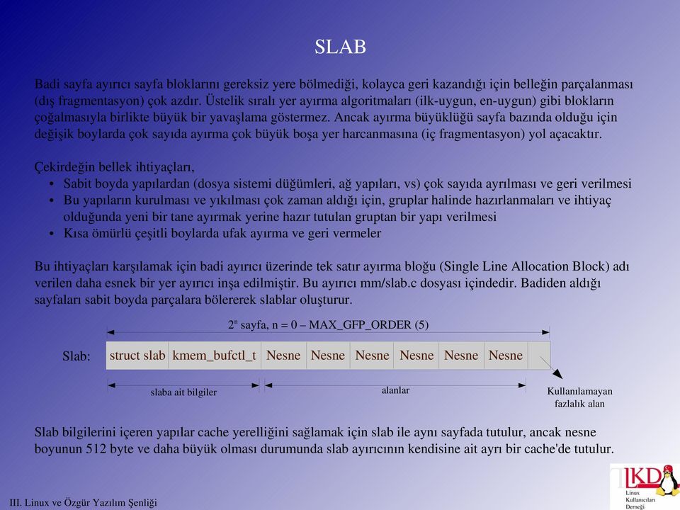 Ancak ayırma büyüklüğü sayfa bazında olduğu için değişik boylarda çok sayıda ayırma çok büyük boşa yer harcanmasına (iç fragmentasyon) yol açacaktır.