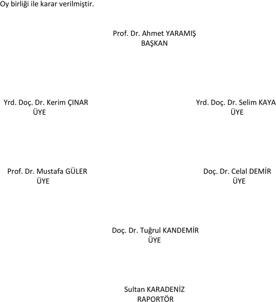 Doç. Dr. Selim KAYA Prof. Dr. Mustafa GÜLER Doç. Dr. Celal DEMİR Doç.