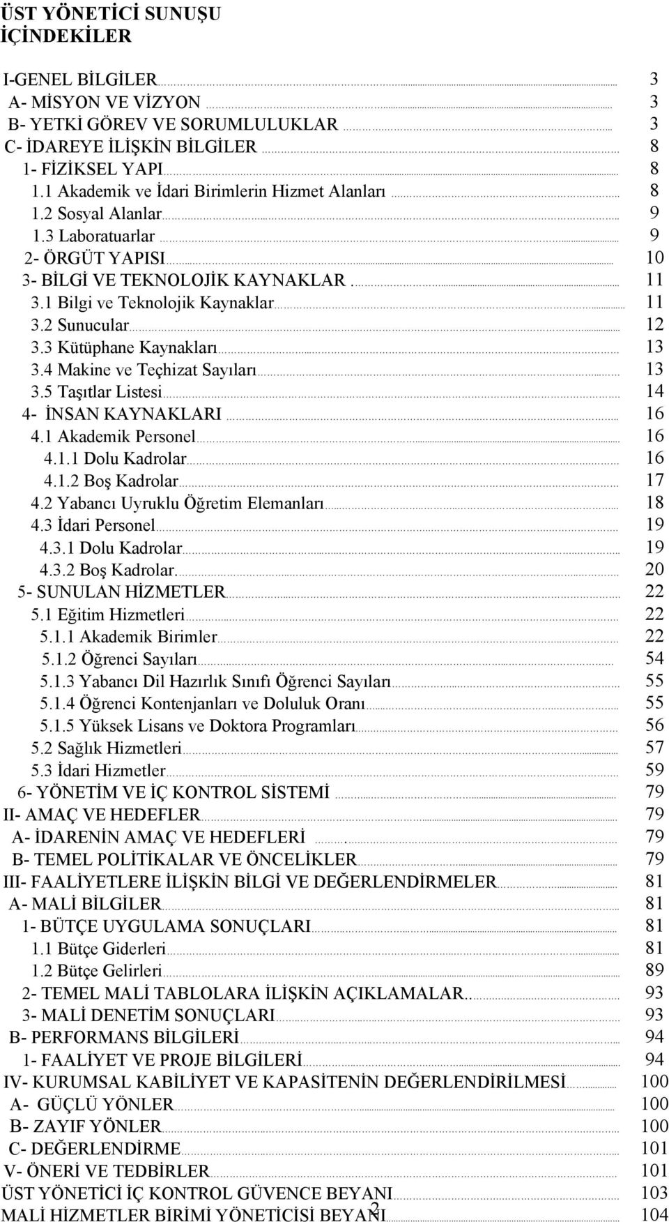 3 Kütüphane Kaynakları... 13 3.4 Makine ve Teçhizat Sayıları... 13 3.5 Taşıtlar Listesi.. 14 4- İNSAN KAYNAKLARI....... 16 4.1 Akademik Personel...... 16 4.1.1 Dolu Kadrolar........ 16 4.1.2 Boş Kadrolar.