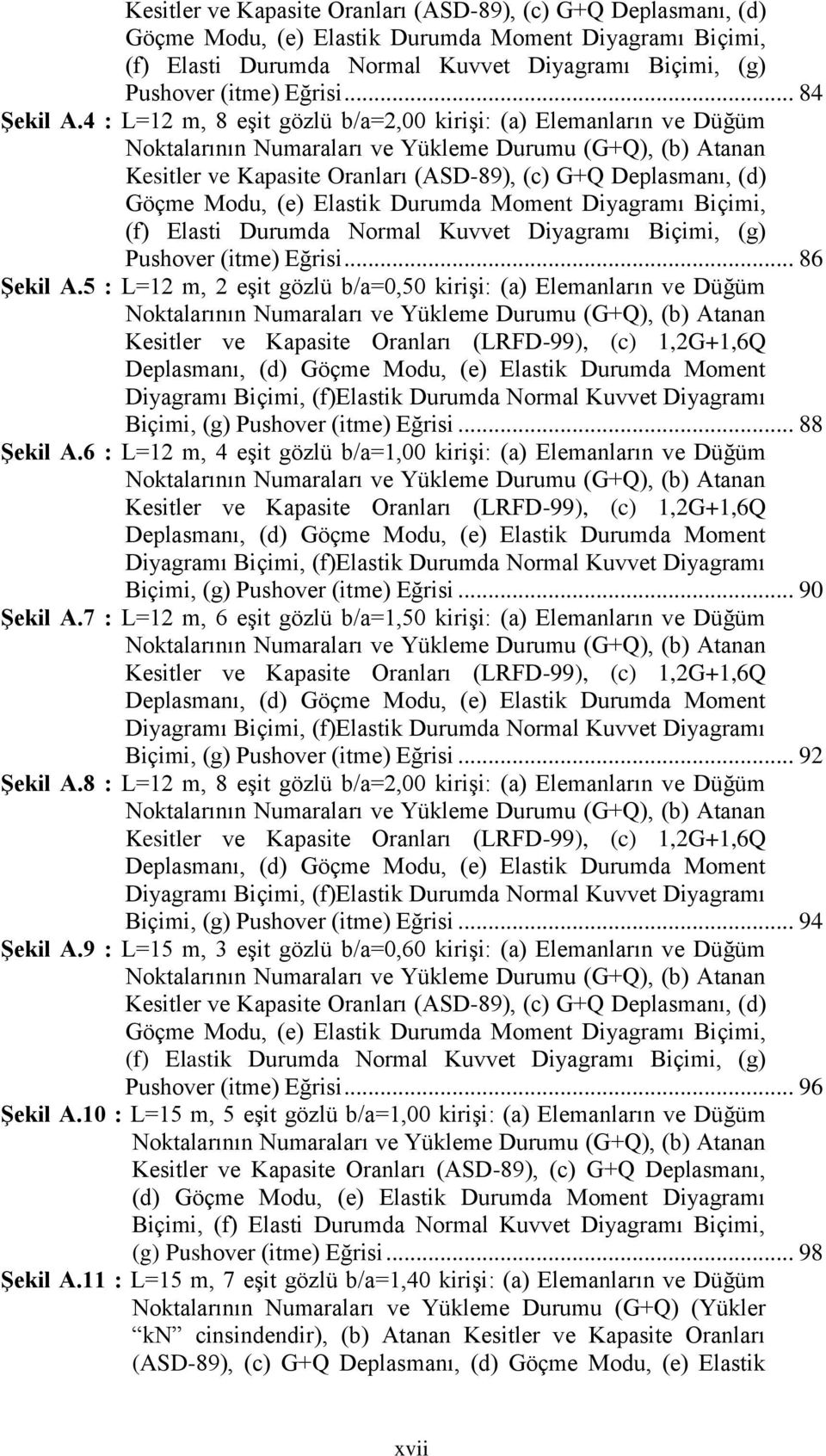 5 : L=12 m, 2 eşit gözlü b/a=0,50 kirişi: (a) Elemanların ve Düğüm Noktalarının Numaraları ve Yükleme Durumu (G+Q), (b) Atanan Kesitler ve Kapasite Oranları (LRFD-99), (c) 1,2G+1,6Q Deplasmanı, (d)