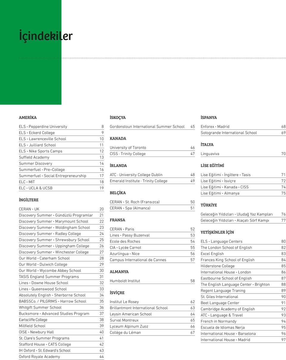 Woldingham School 23 Discovery Summer Radley College 24 Discovery Summer Shrewsbury School 25 Discovery Summer Uppingham College 26 Discovery Summer Winchester College 27 Our World Caterham School 28