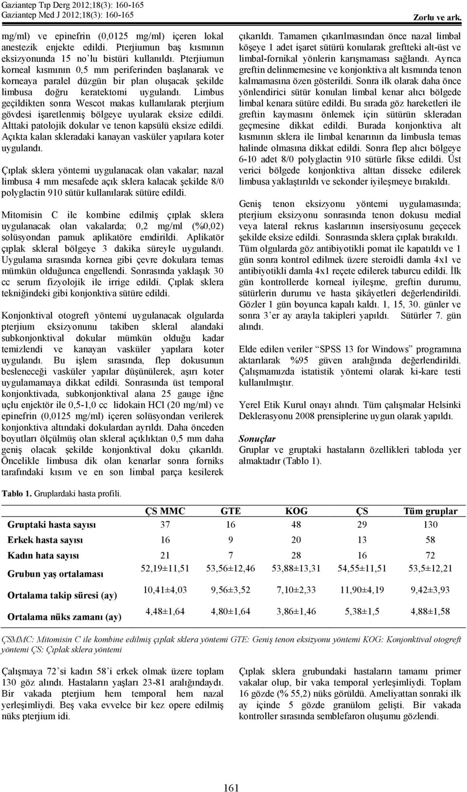 Limbus geçildikten sonra Wescot makas kullanılarak pterjium gövdesi işaretlenmiş bölgeye uyularak eksize edildi. Alttaki patolojik dokular ve tenon kapsülü eksize edildi.