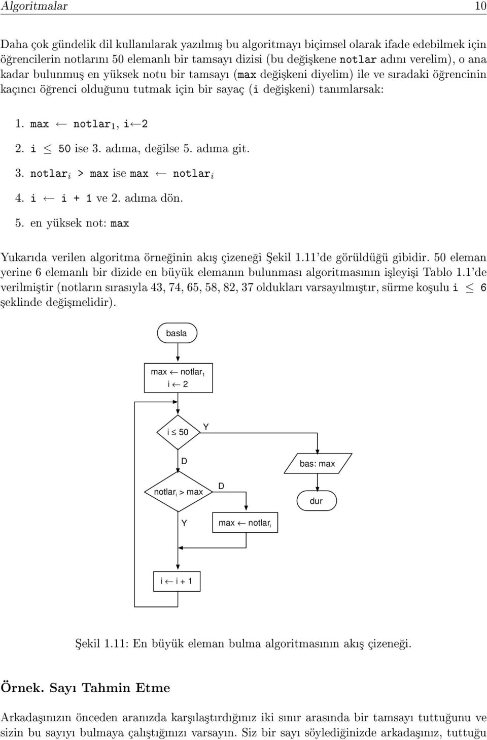 adma, de ilse 5. adma git. 3. notlar i > max ise max notlar i 4. i i + 1 ve 2. adma dön. 5. en yüksek not: max Yukarda yerine 6 elemanl verilen algoritma bir dizide örne inin en büyük ak³ elemann çizene i bulunmas ekil 1.