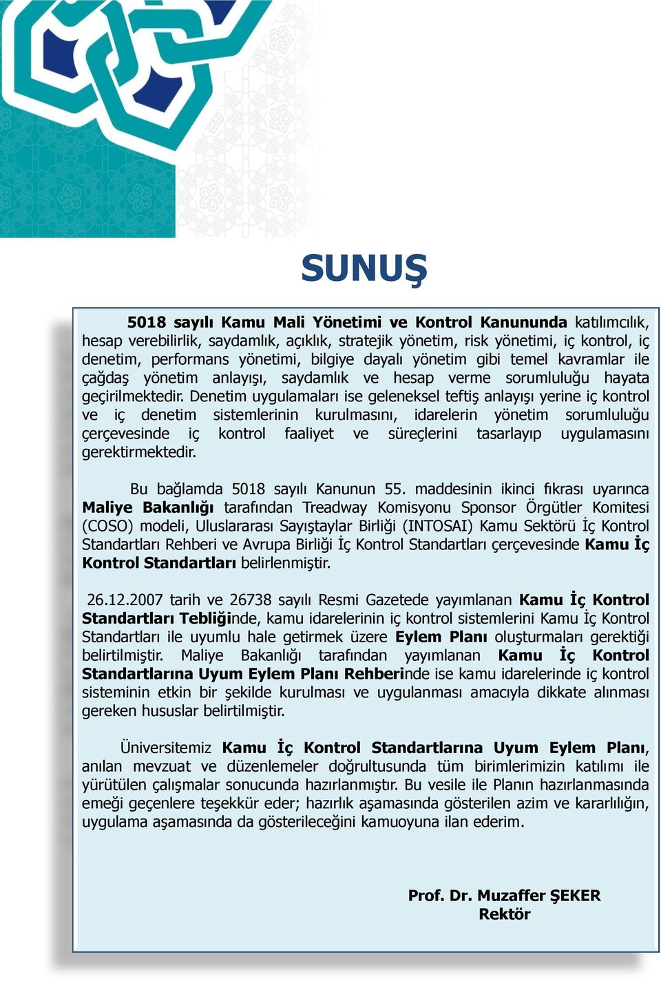 Denetim uygulamaları ise geleneksel teftiş anlayışı yerine iç kontrol ve iç denetim sistemlerinin kurulmasını, idarelerin yönetim sorumluluğu çerçevesinde iç kontrol faaliyet ve süreçlerini