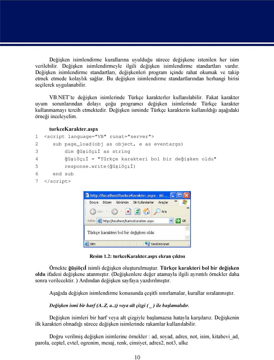 VB.NET te değişken isimlerinde Türkçe karakterler kullanılabilir. Fakat karakter uyum sorunlarından dolayı çoğu programcı değişken isimlerinde Türkçe karakter kullanmamayı tercih etmektedir.