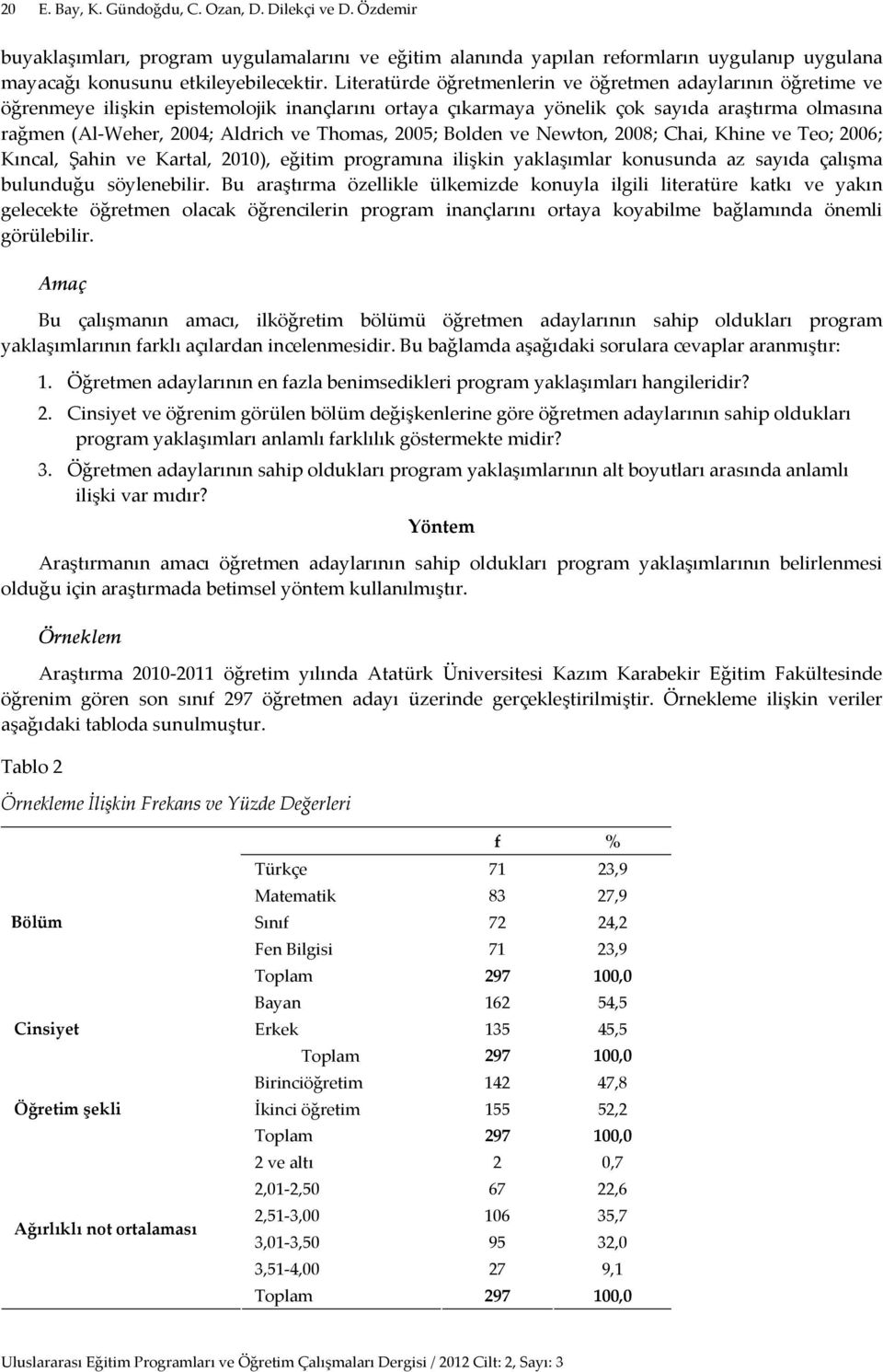 Thomas, 2005; Bolden ve Newton, 2008; Chai, Khine ve Teo; 2006; Kıncal, Şahin ve Kartal, 2010), eğitim programına ilişkin yaklaşımlar konusunda az sayıda çalışma bulunduğu söylenebilir.