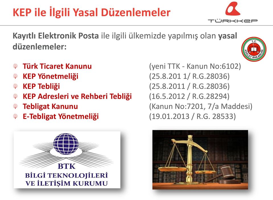 201 1/ R.G.28036) KEP Tebliği (25.8.2011 / R.G.28036) KEP Adresleri ve Rehberi Tebliği (16.5.2012 / R.