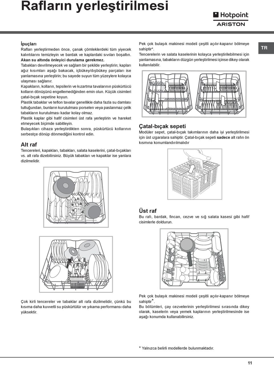 Tabakları devrilmeyecek ve sağlam bir şekilde yerleştirin; kapları ağız kısımları aşağı bakacak, içbükey/dışbükey parçaları ise yanlamasına yerleştirin; bu sayede suyun tüm yüzeylere kolayca ulaşması