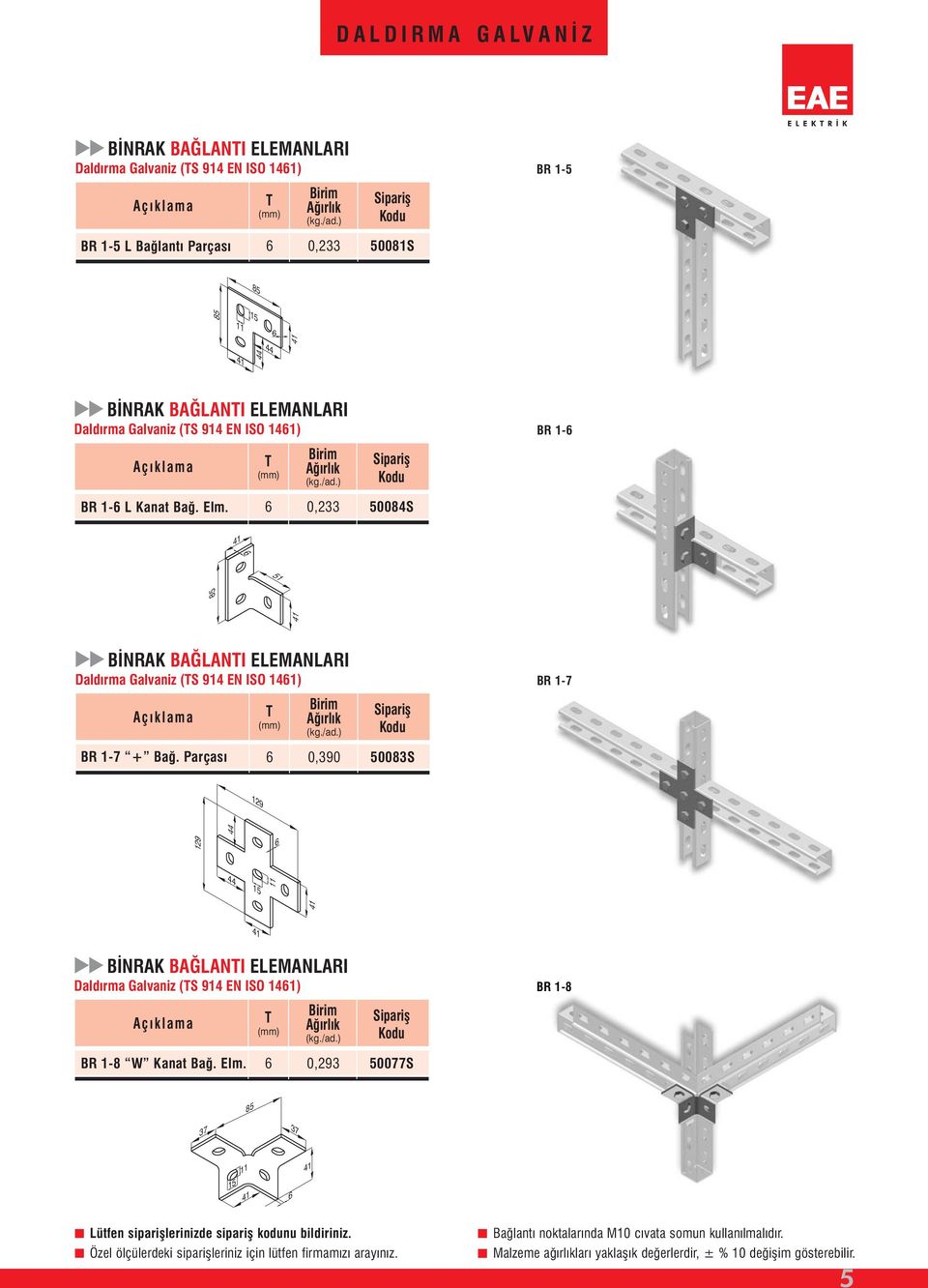 0,33 50084S 51 BİNRK BĞLNI ELEMNLRI Daldırma Galvaniz (S 914 EN ISO 141) BR 1-7 BR 1-7 + Bağ.