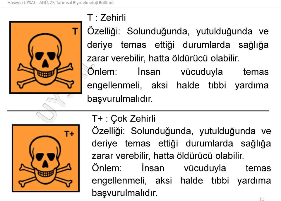 T+ : Çok Zehirli Özelliği: Solunduğunda, yutulduğunda ve deriye temas ettiği durumlarda sağlığa zarar