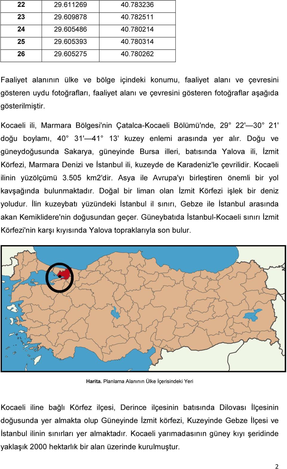 Kocaeli ili, Marmara Bölgesi'nin Çatalca-Kocaeli Bölümü'nde, 29 22' 30 21' doğu boylamı, 40 31' 41 13' kuzey enlemi arasında yer alır.