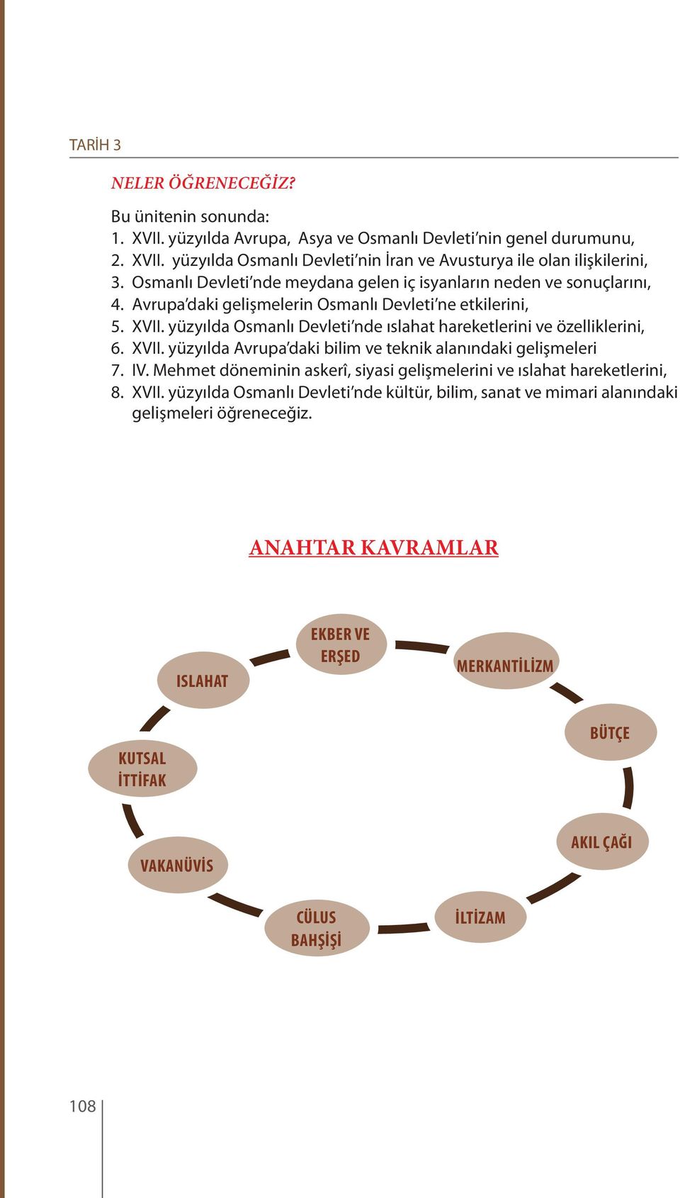 yüzyılda Osmanlı Devleti nde ıslahat hareketlerini ve özelliklerini, 6. XVII. yüzyılda Avrupa daki bilim ve teknik alanındaki gelişmeleri 7. IV.