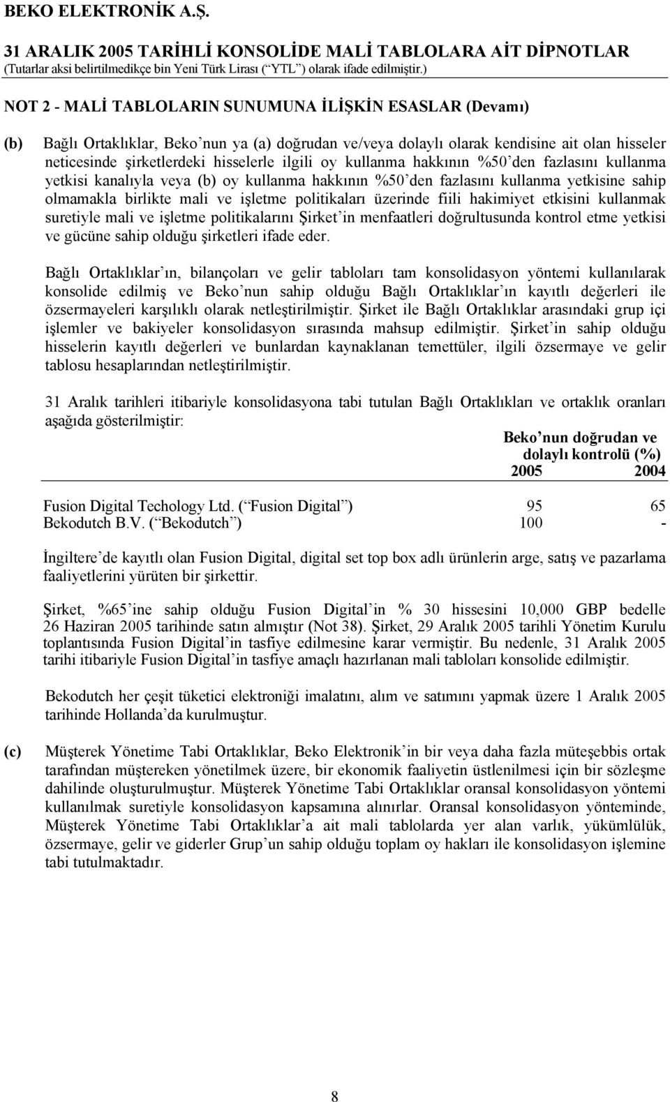 üzerinde fiili hakimiyet etkisini kullanmak suretiyle mali ve işletme politikalarını Şirket in menfaatleri doğrultusunda kontrol etme yetkisi ve gücüne sahip olduğu şirketleri ifade eder.