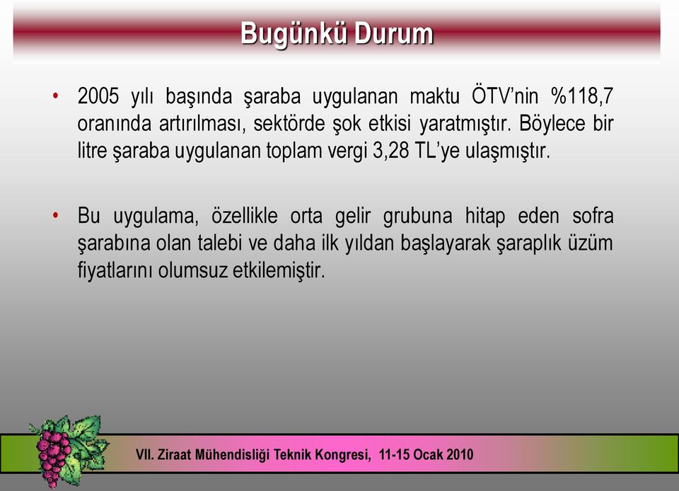 Bu uygulama, özellikle orta gelir grubuna hitap eden sofra Ģarabına olan talebi ve daha ilk yıldan