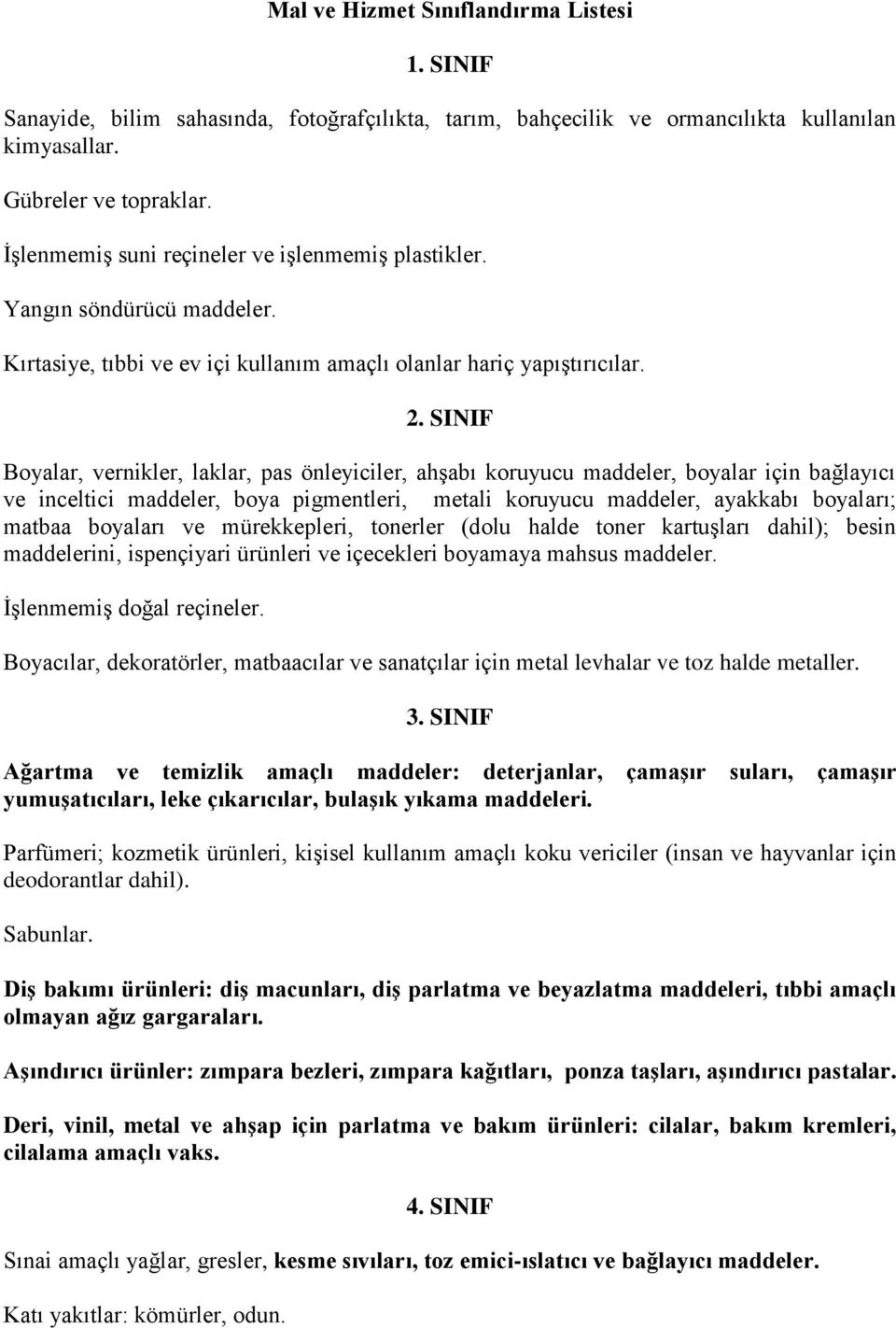 SINIF Boyalar, vernikler, laklar, pas önleyiciler, ahşabı koruyucu maddeler, boyalar için bağlayıcı ve inceltici maddeler, boya pigmentleri, metali koruyucu maddeler, ayakkabı boyaları; matbaa