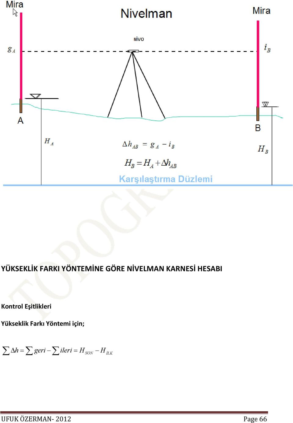 Yükseklik Farkı Yöntemi için; h= geri