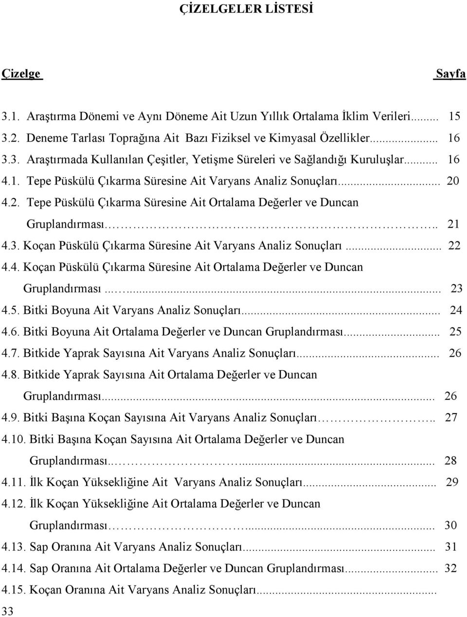 Koçan Püskülü Çıkarma Süresine Ait Varyans Analiz Sonuçları... 22 4.4. Koçan Püskülü Çıkarma Süresine Ait Ortalama Değerler ve Duncan Gruplandırması...... 23 4.5.