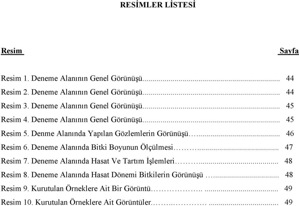 .. 46 Resim 6. Deneme Alanında Bitki Boyunun Ölçülmesi... 47 Resim 7. Deneme Alanında Hasat Ve Tartım Đşlemleri... 48 Resim 8.