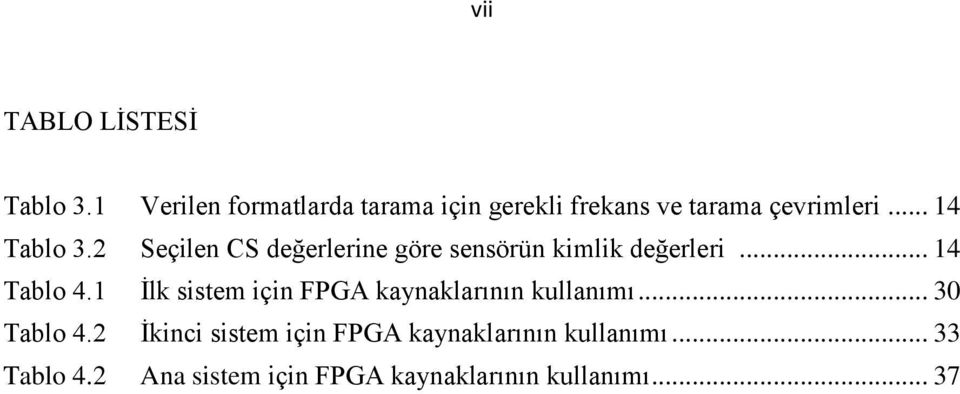 2 Seçilen CS değerlerine göre sensörün kimlik değerleri... 14 Tablo 4.