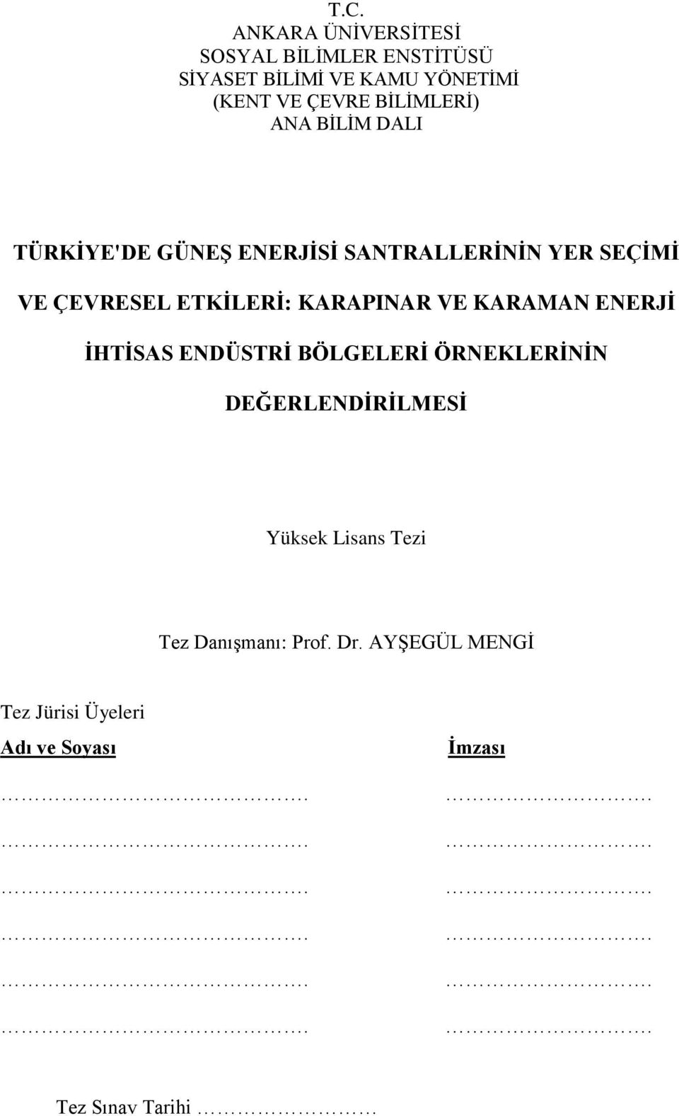 KARAPINAR VE KARAMAN ENERJİ İHTİSAS ENDÜSTRİ BÖLGELERİ ÖRNEKLERİNİN DEĞERLENDİRİLMESİ Yüksek Lisans