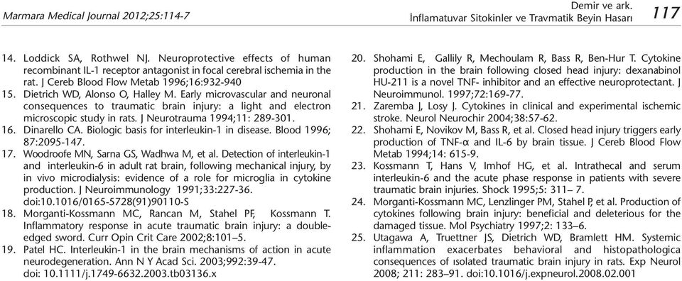 Early microvascular and neuronal consequences to traumatic brain injury: a light and electron microscopic study in rats. J Neurotrauma 1994;11: 289-301. 16. Dinarello CA.