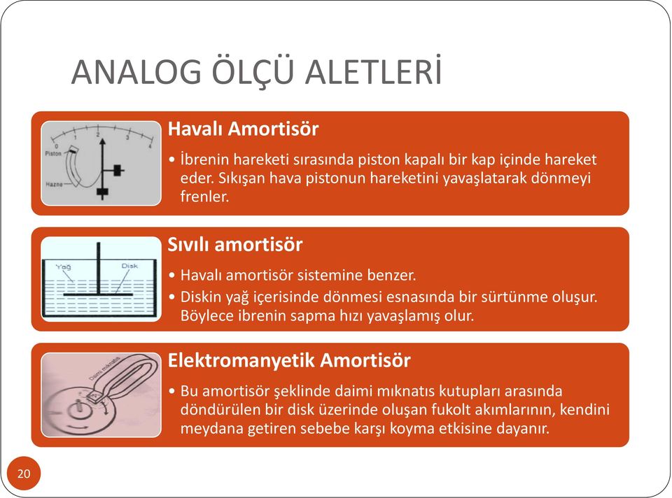 Diskin yağ içerisinde dönmesi esnasında bir sürtünme oluşur. Böylece ibrenin sapma hızı yavaşlamış olur.