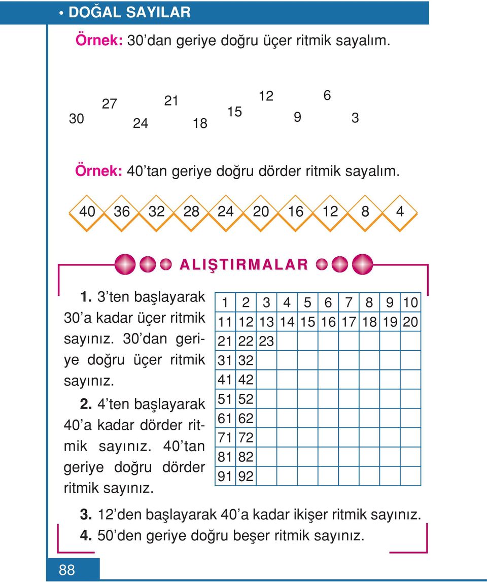 40 tan geriye do ru dörder ritmik say n z.