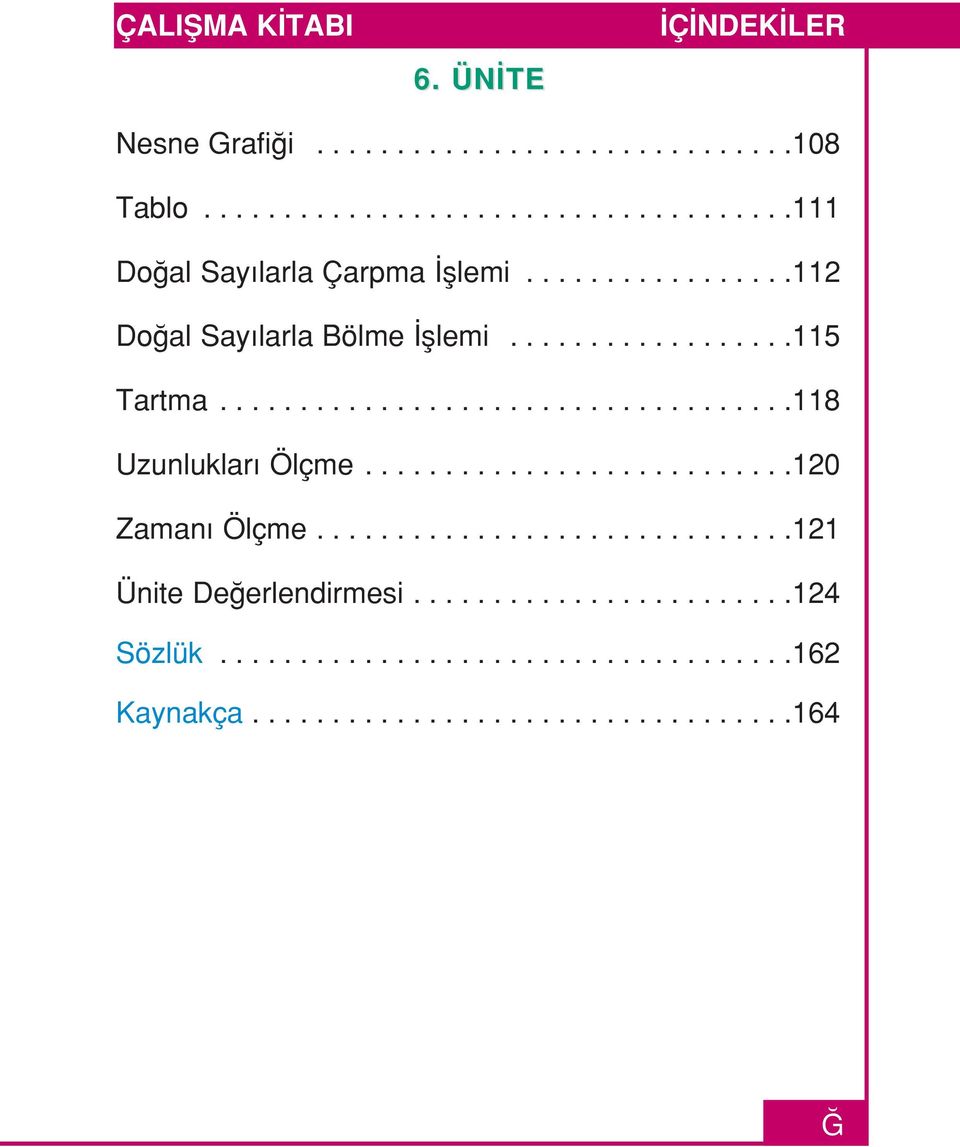 ..........................120 Zaman Ölçme..............................121 Ünite De erlendirmesi........................124 Sözlük.