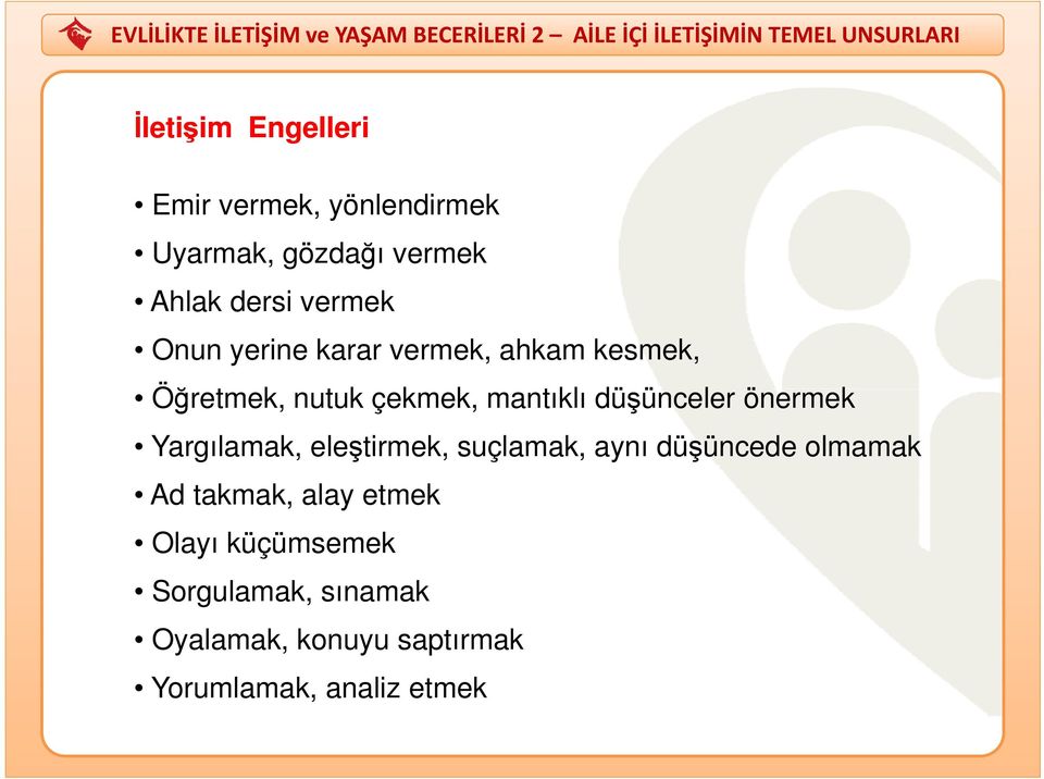 Öğretmek, nutuk çekmek, k mantıklı düşüncelerü önermek Yargılamak, eleştirmek, suçlamak, aynı düşüncede