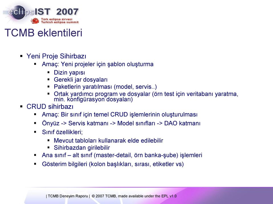 konfigürasyon dosyaları) CRUD sihirbazı Amaç: Bir sınıf için temel CRUD işlemlerinin oluşturulması Önyüz -> Servis katmanı -> Model sınıfları -> DAO