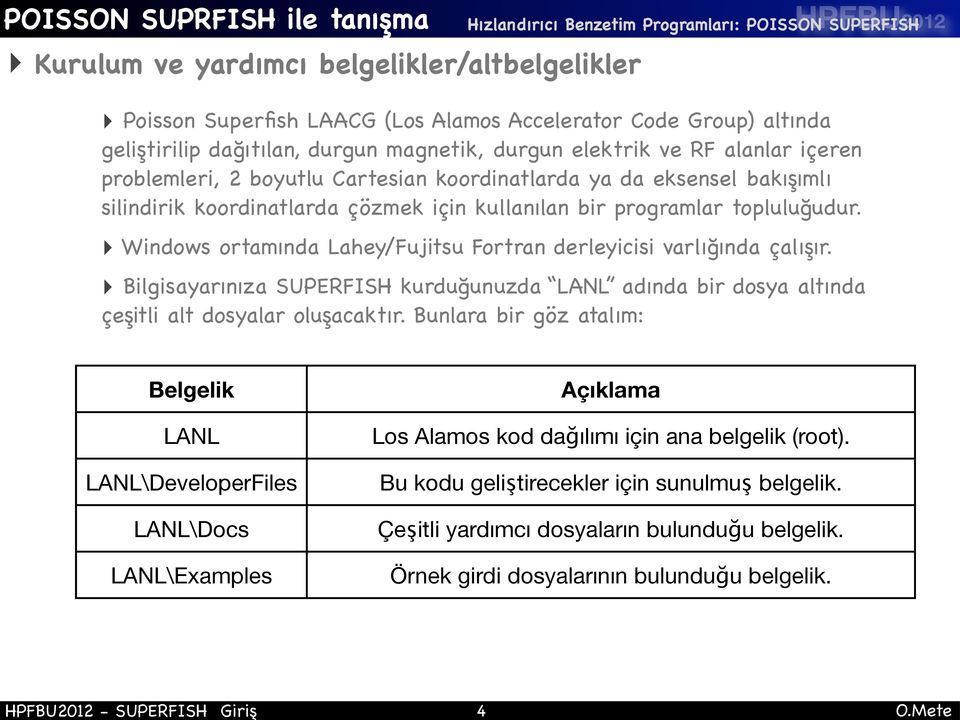 Windows ortamında Lahey/Fujitsu Fortran derleyicisi varlığında çalışır. Bilgisayarınıza SUPERFISH kurduğunuzda LANL adında bir dosya altında çeşitli alt dosyalar oluşacaktır.