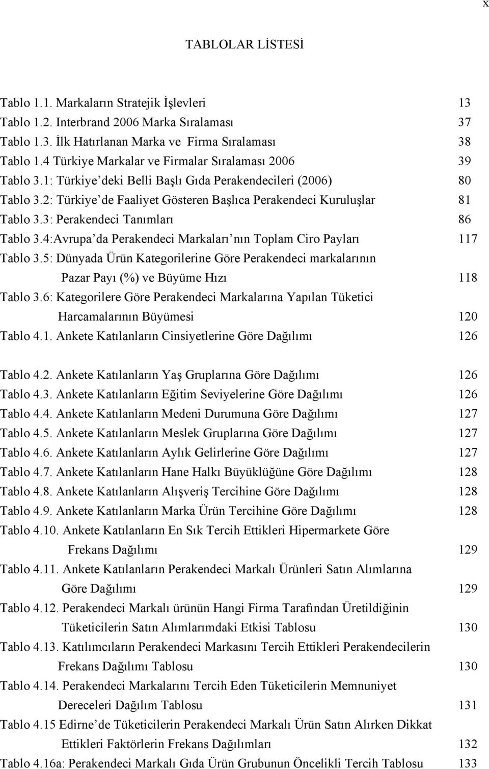 3: Perakendeci Tanımları 86 Tablo 3.4:Avrupa da Perakendeci Markaları nın Toplam Ciro Payları 117 Tablo 3.