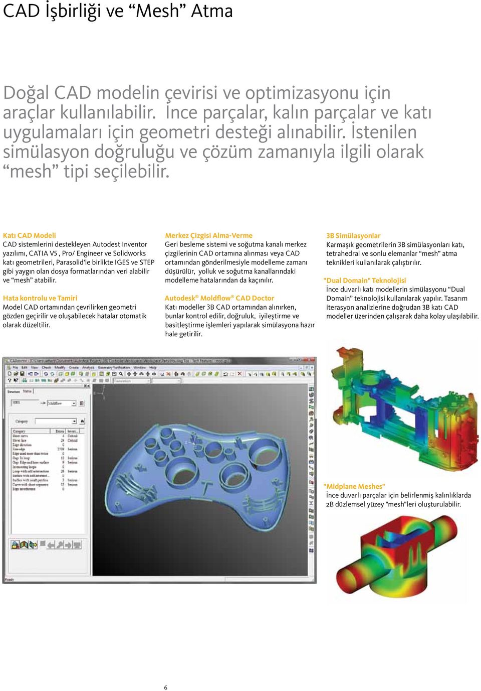 Katı CAD Modeli CAD sistemlerini destekleyen Autodest Inventor yazılımı, CATIA V5, Pro/ Engineer ve Solidworks katı geometrileri, Parasolid'le birlikte IGES ve STEP gibi yaygın olan dosya