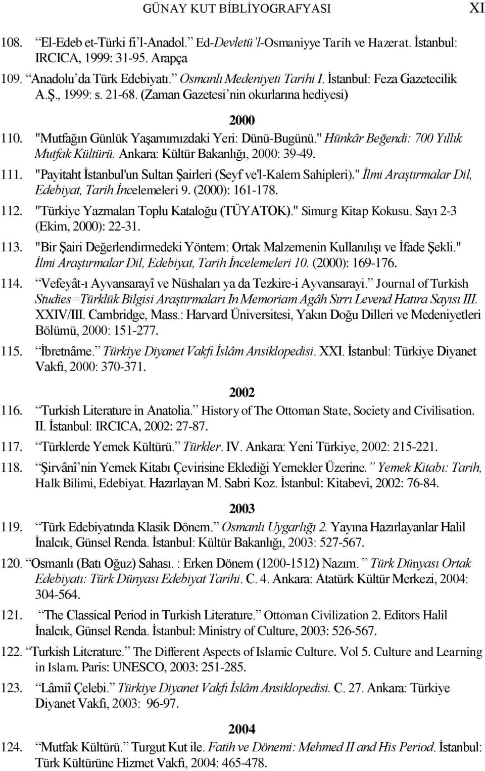 " Hünkâr Beğendi: 700 Yıllık Mutfak Kültürü. Ankara: Kültür Bakanlığı, 2000: 39-49. 111. "Payitaht İstanbul'un Sultan Şairleri (Seyf ve'l-kalem Sahipleri).