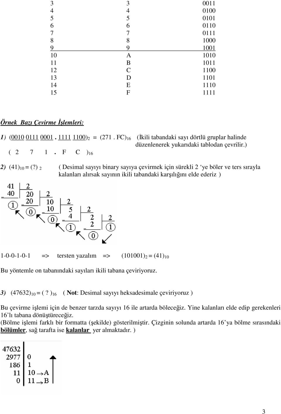 ) 2 ( Desimal sayıyı binary sayıya çevirmek için sürekli 2 ye böler ve ters sırayla kalanları alırsak sayının ikili tabandaki karşılığını elde ederiz ) 1-0-0-1-0-1 => tersten yazalım => (101001) 2 =