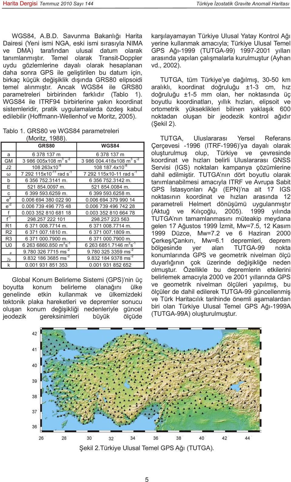 Ancak WGS84 ile GRS80 parametreleri birbirinden farklıdır (Tablo 1.