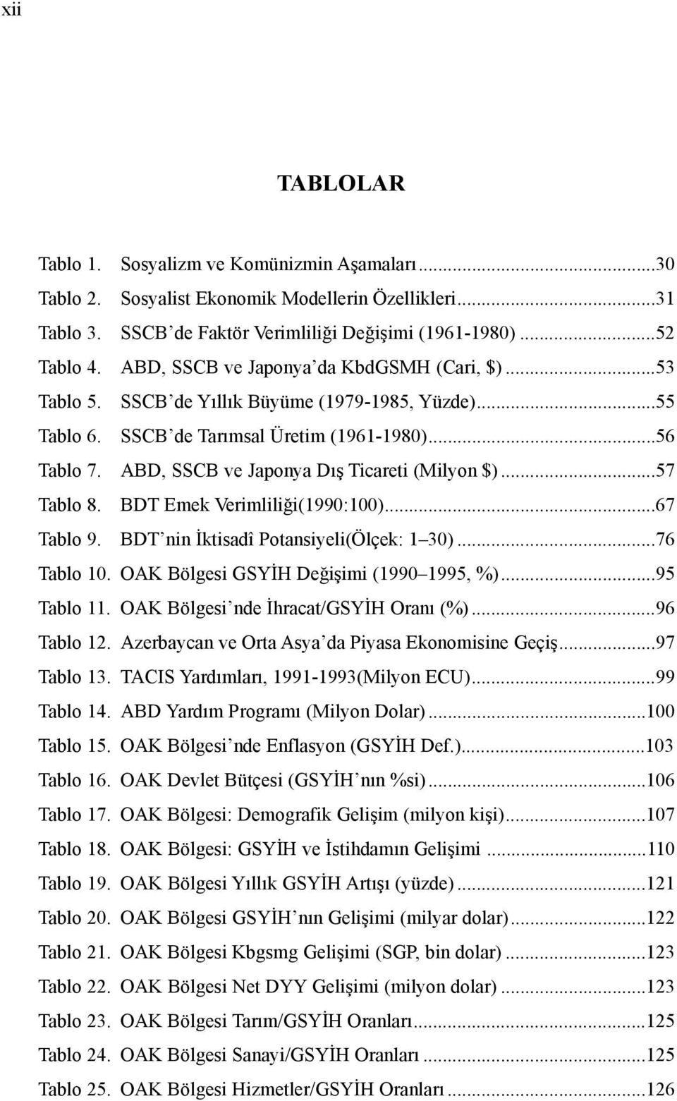 ABD, SSCB ve Japonya Dış Ticareti (Milyon $)...57 Tablo 8. BDT Emek Verimliliği(1990:100)...67 Tablo 9. BDT nin İktisadî Potansiyeli(Ölçek: 1 30)...76 Tablo 10.