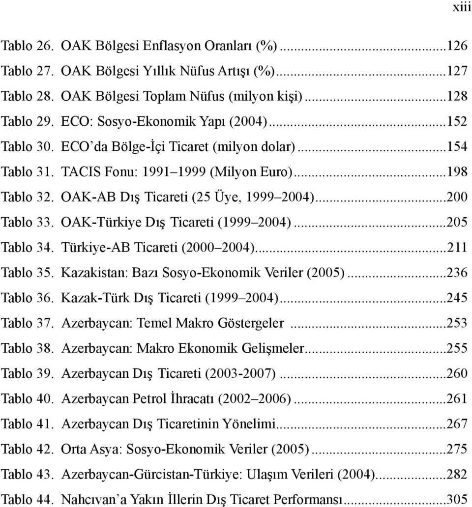 ..200 Tablo 33. OAK-Türkiye Dış Ticareti (1999 2004)...205 Tablo 34. Türkiye-AB Ticareti (2000 2004)...211 Tablo 35. Kazakistan: Bazı Sosyo-Ekonomik Veriler (2005)...236 Tablo 36.