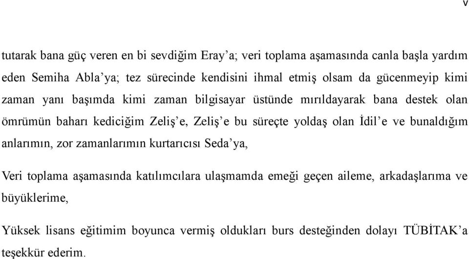 Zeliş e bu süreçte yoldaş olan İdil e ve bunaldığım anlarımın, zor zamanlarımın kurtarıcısı Seda ya, Veri toplama aşamasında katılımcılara