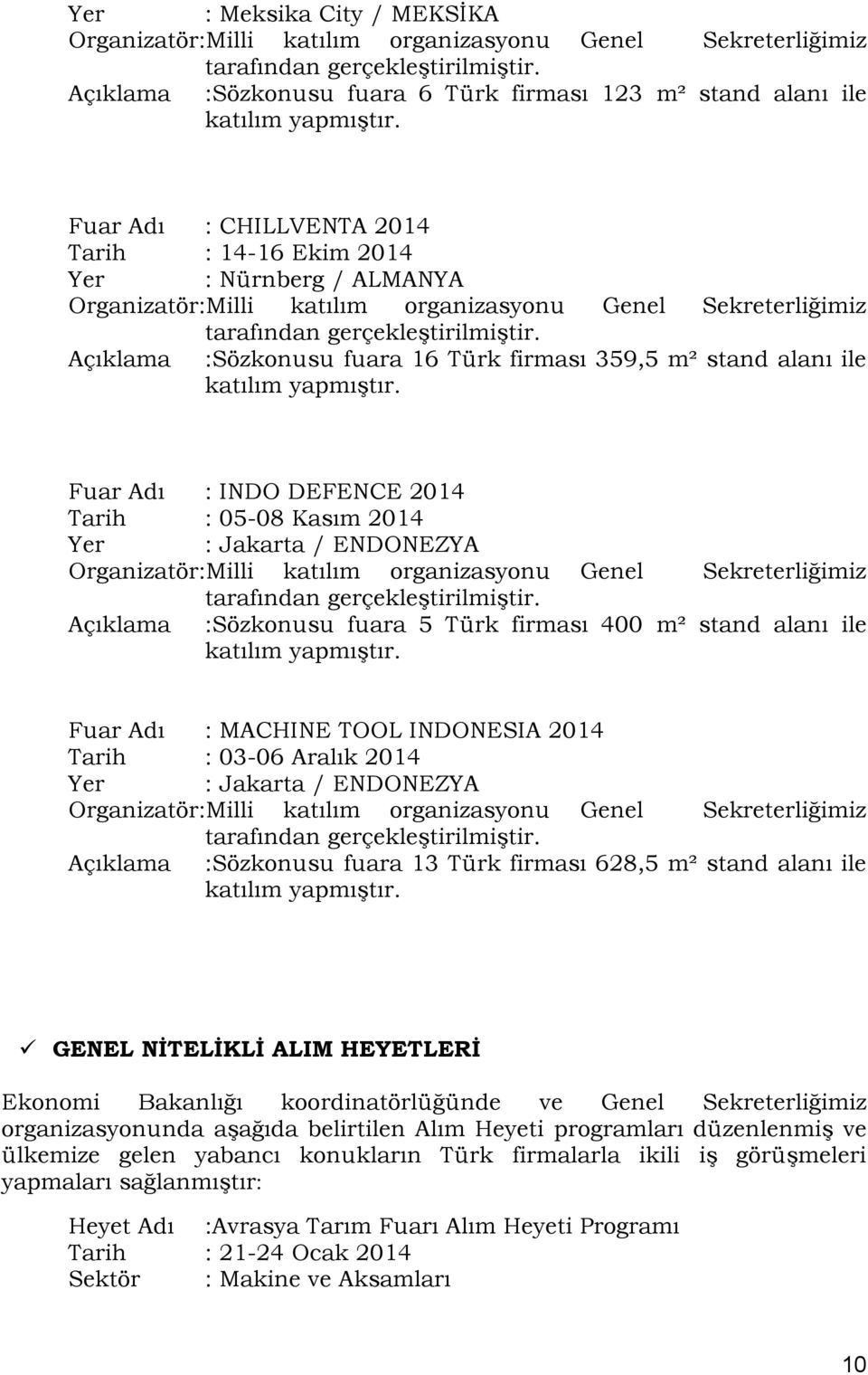 Fuar Adı : CHILLVENTA 2014 Tarih : 14-16 Ekim 2014 Yer : Nürnberg / ALMANYA Organizatör:Milli katılım organizasyonu Genel Sekreterliğimiz tarafından gerçekleştirilmiştir.