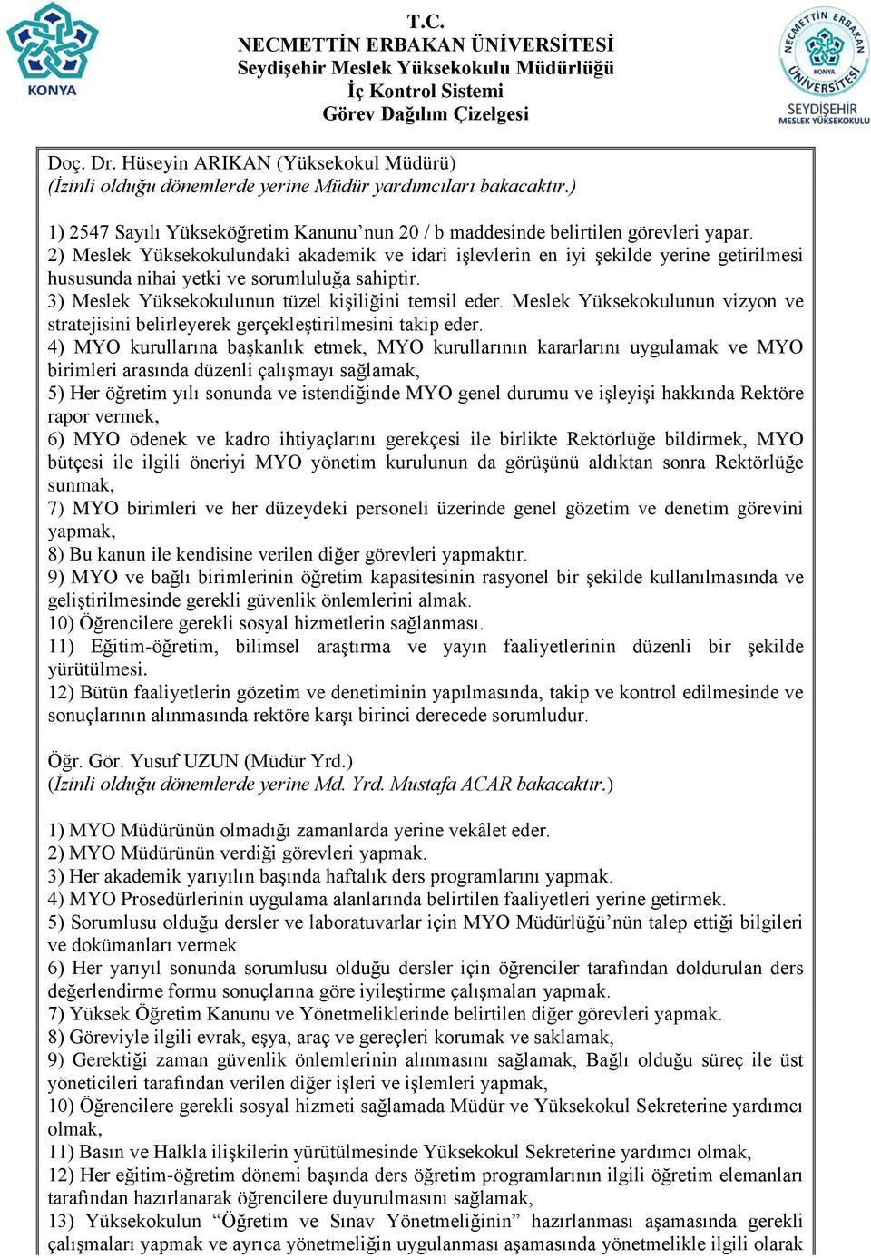 Meslek Yüksekokulunun vizyon ve stratejisini belirleyerek gerçekleştirilmesini takip eder.