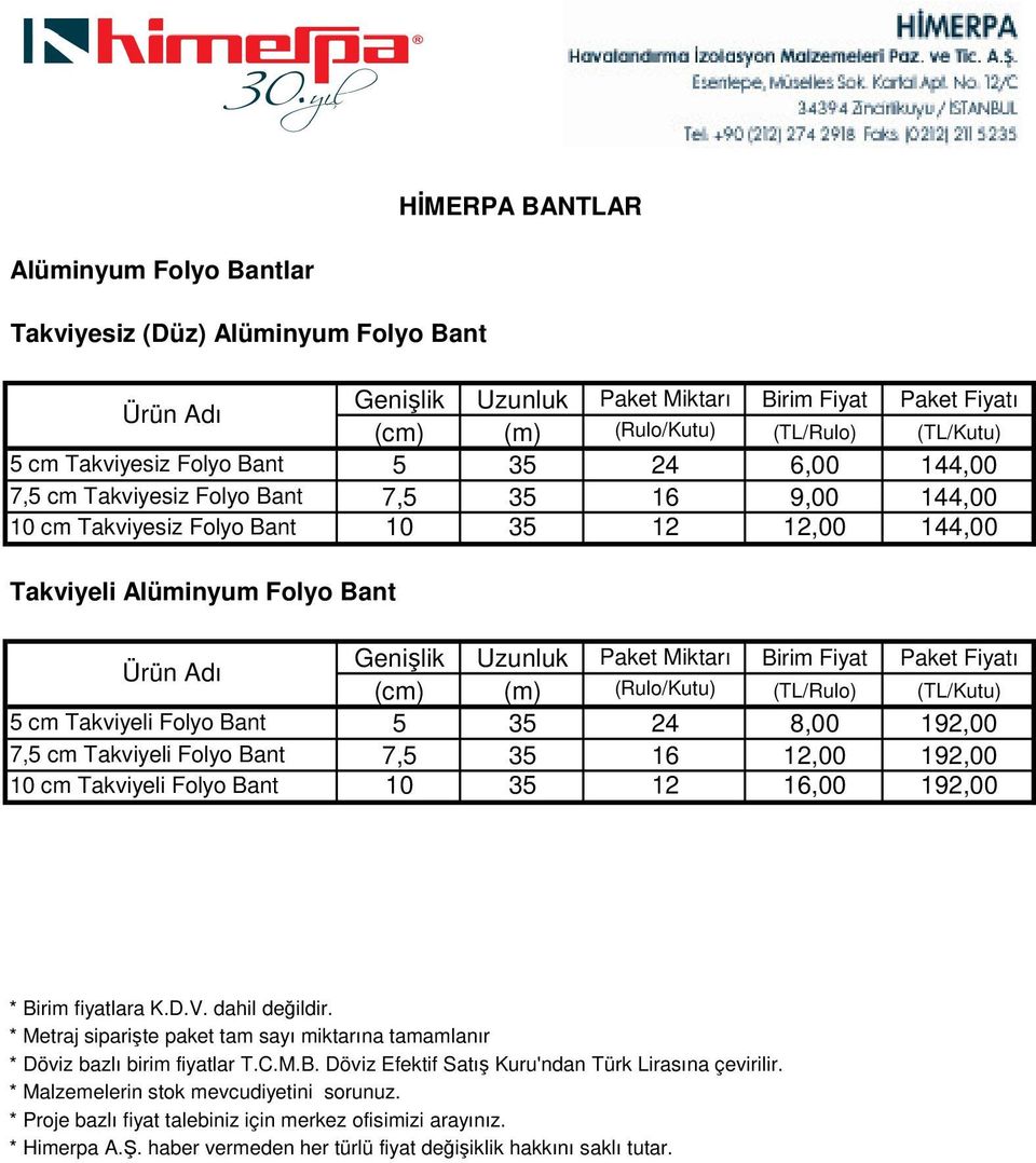 144,00 10 35 12 12,00 144,00 Takviyeli Alüminyum Folyo Bant 5 cm Takviyeli Folyo Bant 5 35 24 8,00