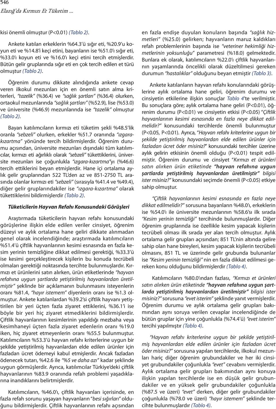 Öğrenim durumu dikkate alındığında ankete cevap veren ilkokul mezunları için en önemli satın alma kriterleri, tazelik (%.) ve sağlık şartları (%.) olurken, ortaokul mezunlarında sağlık şartları (%.