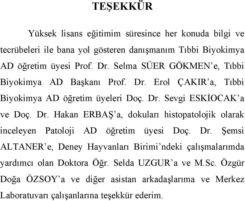 Dr. Şemsi ALTANER e, Deney Hayvanları Birimi ndeki çalışmalarımda yardımcı olan Doktora Öğr. Selda UZGUR a ve M.Sc.