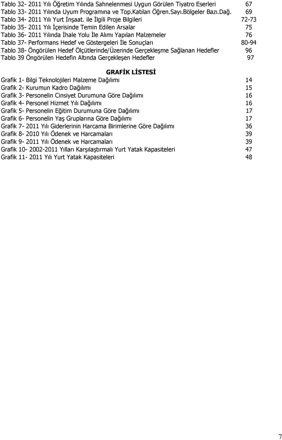 Sonuçları 80-94 Tablo 38- Öngörülen Hedef Ölçütlerinde/Üzerinde Gerçekleşme Sağlanan Hedefler 96 Tablo 39 Öngörülen Hedefin Altında Gerçekleşen Hedefler 97 GRAFİK LİSTESİ Grafik 1- Bilgi