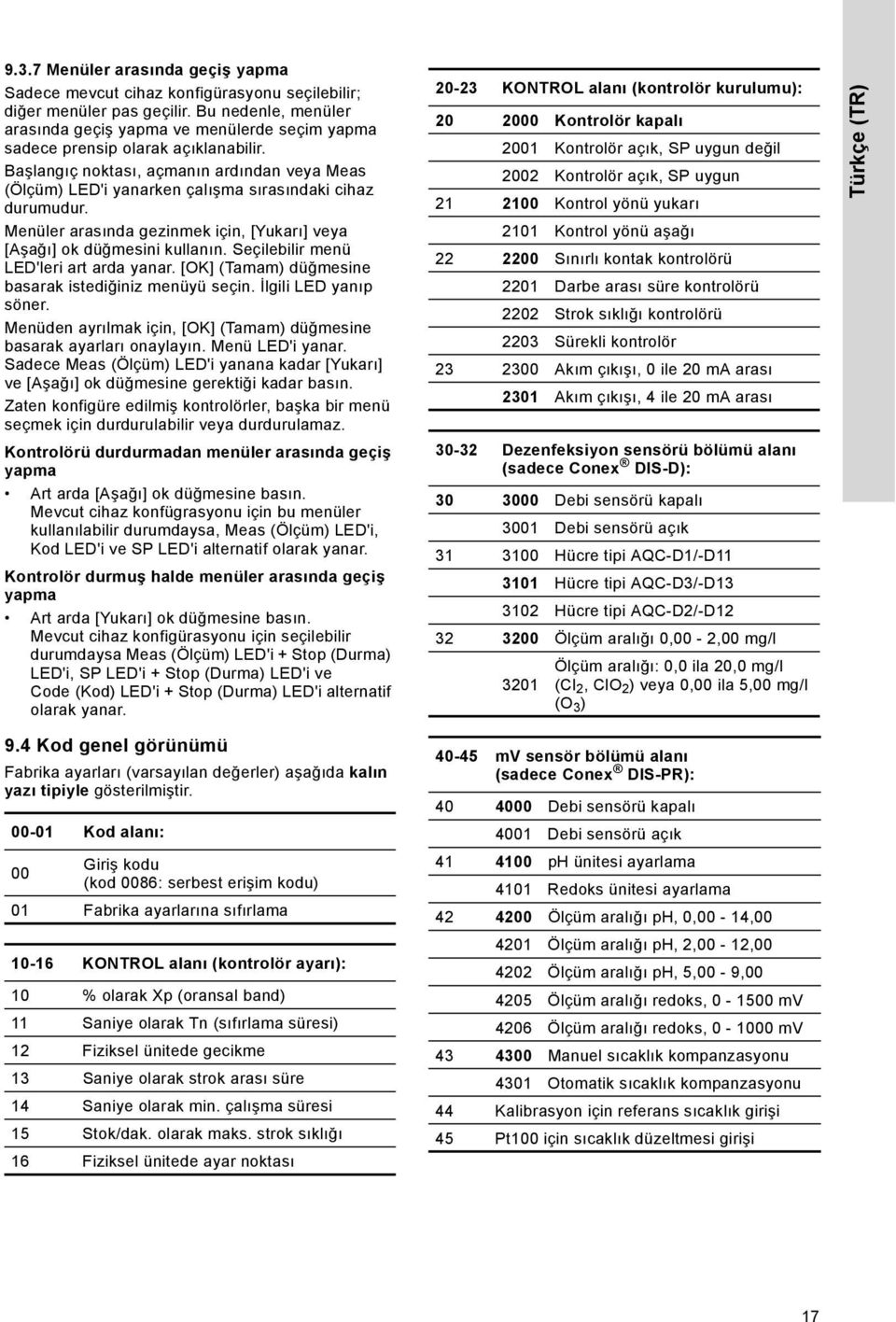 Başlangıç noktası, açmanın ardından veya Meas (Ölçüm) LED'i yanarken çalışma sırasındaki cihaz durumudur. Menüler arasında gezinmek için, [Yukarı] veya [Aşağı] ok düğmesini kullanın.