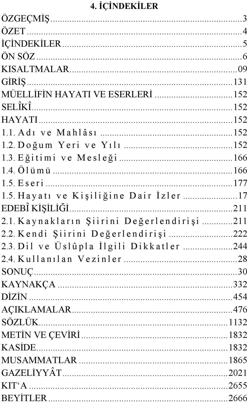 ..211 2.2. K e n d i Ş iirini Değ erlendiriş i...222 2.3. D i l v e Ü s l û p l a İ lgili Dikkatler...244 2.4. K u l l a n ı l a n V e z i n l e r...28 SONUÇ...30 KAYNAKÇA...332 DİZİN.