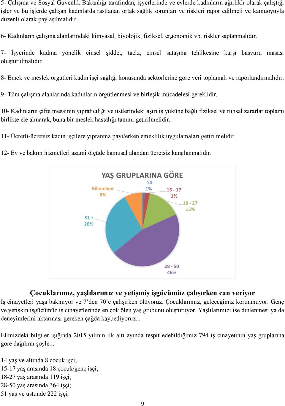 7- İşyerinde kadına yönelik cinsel şiddet, taciz, cinsel sataşma tehlikesine karşı başvuru masası oluşturulmalıdır.